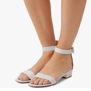YDN White Low Heel Ankle Strap Sandals Open Toe Buckle Shoe